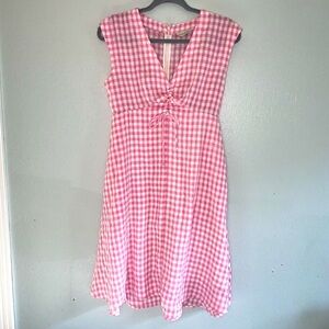 Anthropology Tylho Pink Gingham Dress Ruched Tie Front Fit Flare Cottagecore‎ S